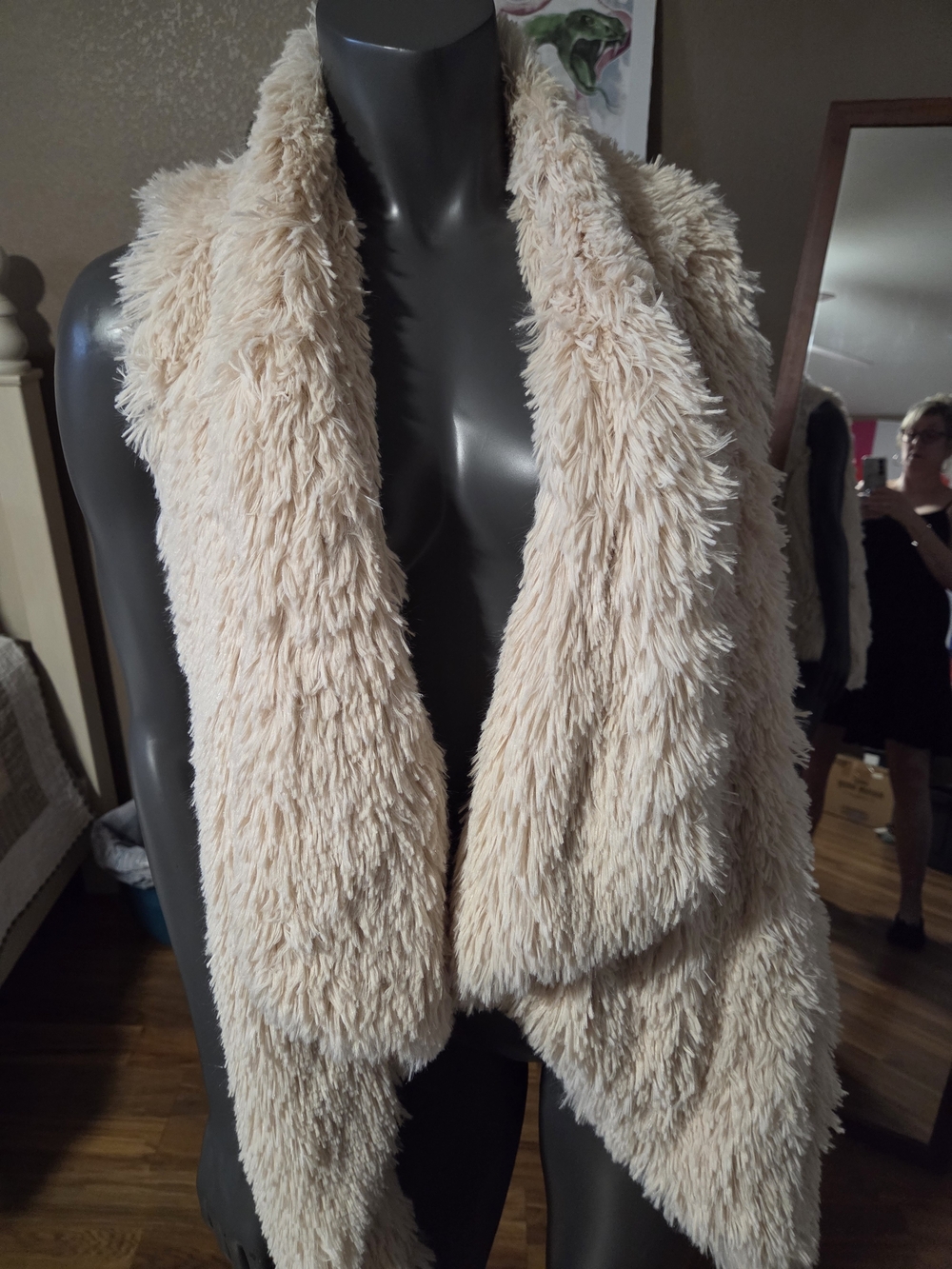 Plush Faux Fur Sleeveless Coatigan - Cream